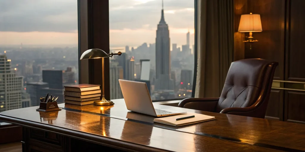 Lawyer recruitment firm office setting with resources for legal professionals.