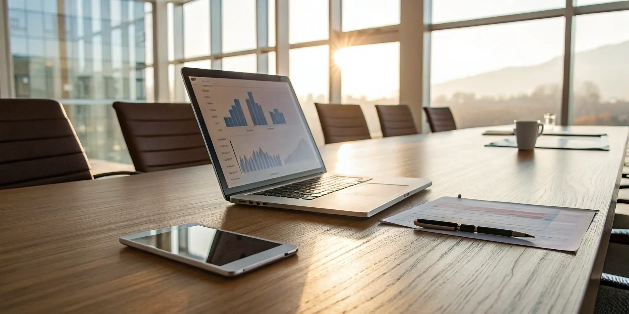 Laptop on a conference table displaying a staffing plan.