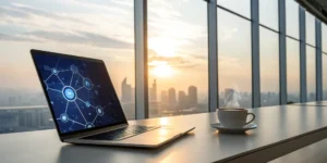 AI recruiting software on a laptop helping a startup hire better talent faster.